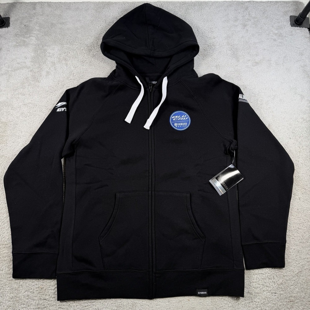Yamaha Blu Cru Hoodie Mens 2XL (Fits Large) Black Full Zip Racing Motorcycle